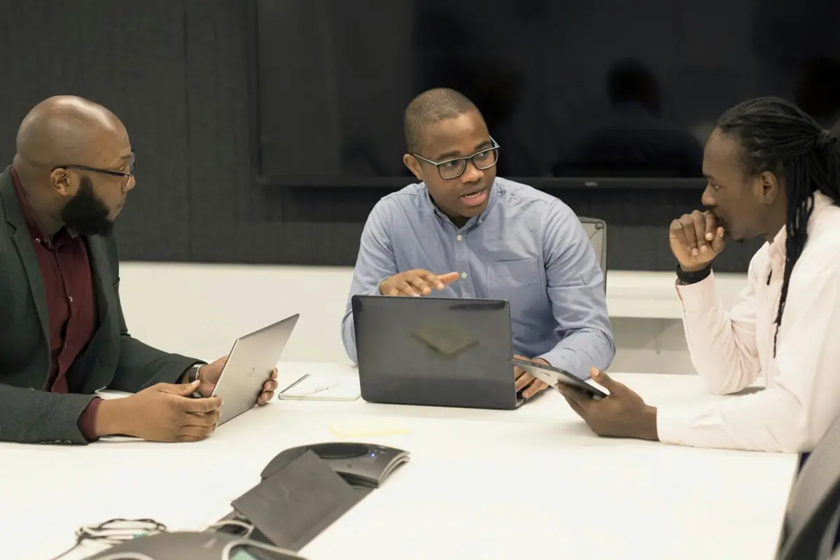A team meeting with a client in a conference room